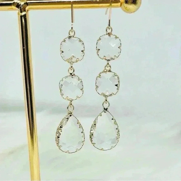 Crystal Clear Dangling Bezel Earrings - Picture 5 of 5